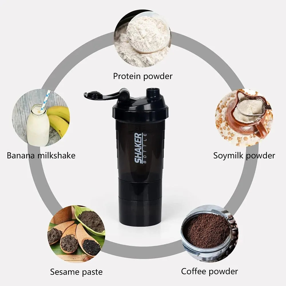 3 Layer Protein Shaker Bottle with Storage Compartments