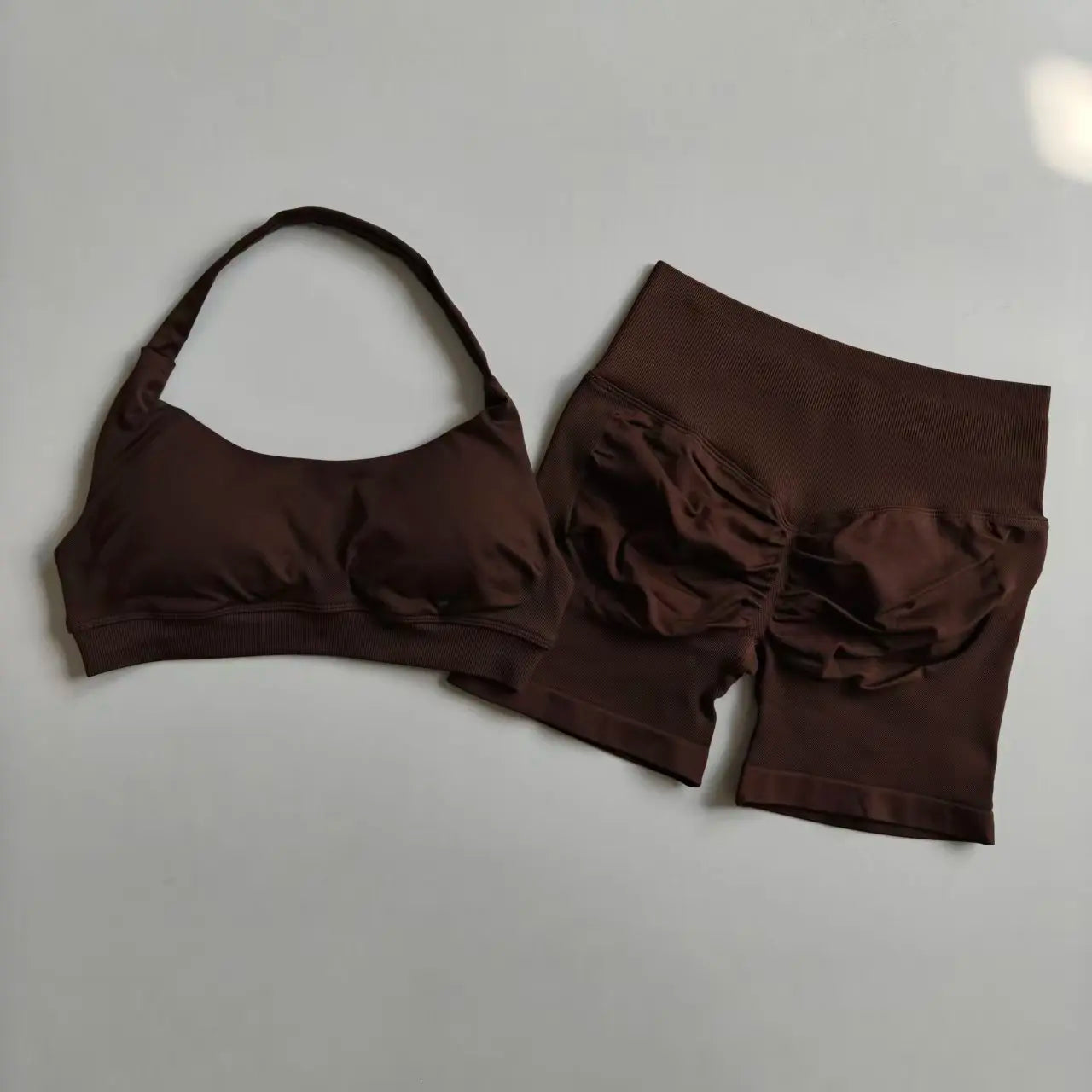 Women's Halter Sports Bra and High Waist Yoga Shorts Set