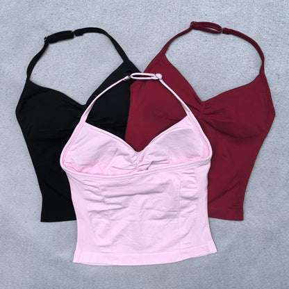 Women's Backless Strappy Workout Tank Top with Built In Bra