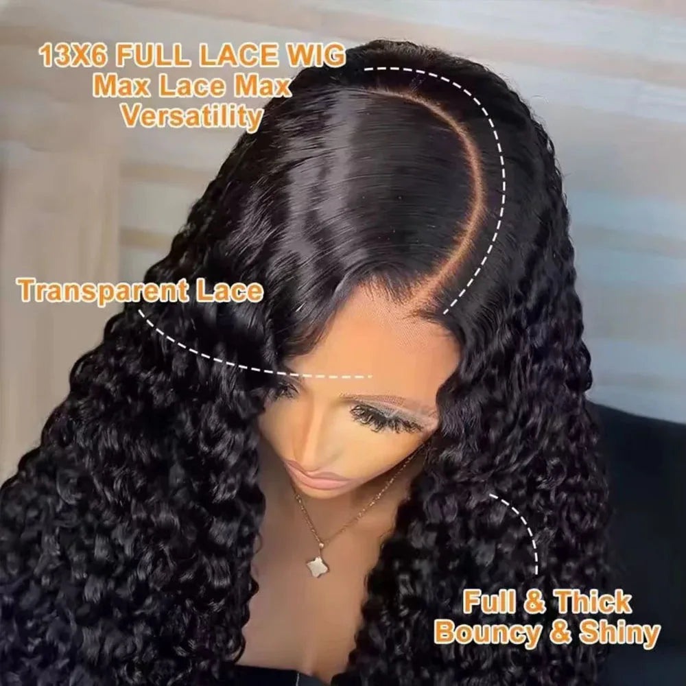 38 40 Inch Deep Wave 13x6 HD Lace Front Human Hair Wig 200% Density
