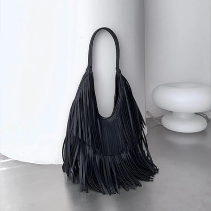Women’s PU Leather Tassel Shoulder Hobo Bag Lightweight Casual Handbag