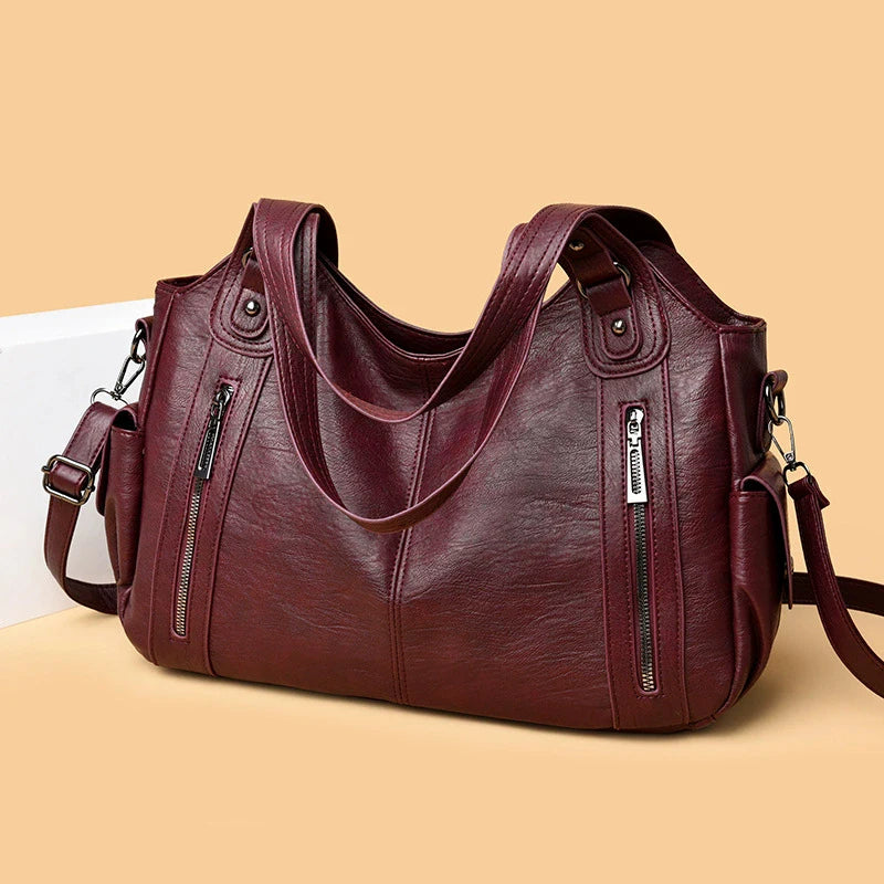 Women’s PU Leather Colorblock Crossbody Shoulder Bag with Compartments
