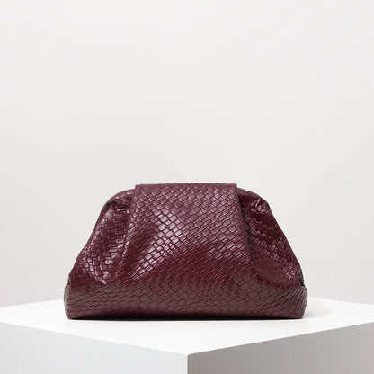 Vintage Burgundy Woven Clutch Bag for Women Large Capacity Purse