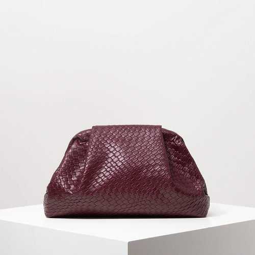 Vintage Burgundy Woven Clutch Bag for Women Large Capacity Purse