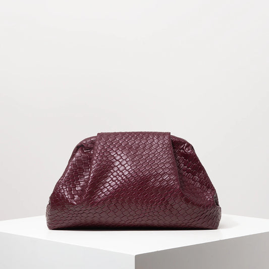 Vintage Burgundy Woven Clutch Bag for Women Large Capacity Purse