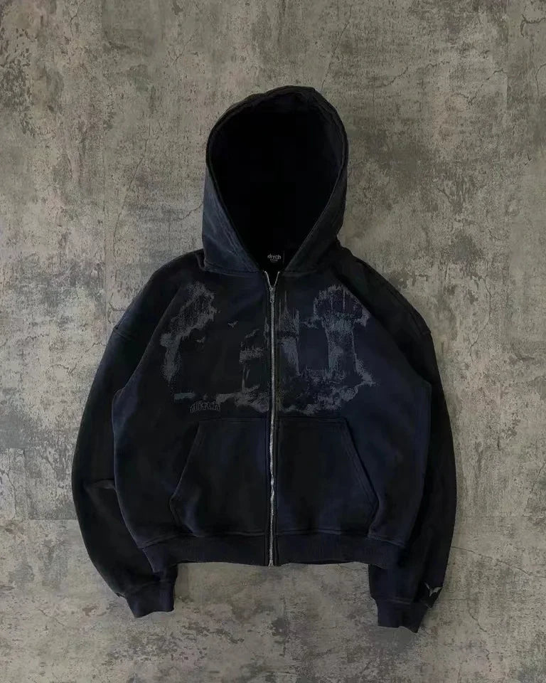 Men's Y2K Gothic Graphic Zip Up Hoodie