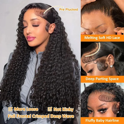 38 40 Inch Deep Wave 13x6 HD Lace Front Human Hair Wig 200% Density
