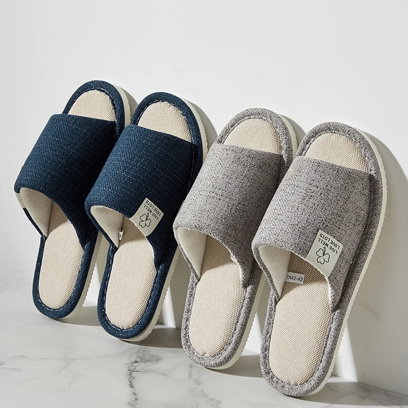 Unisex Breathable Linen Open Toe Home Slippers