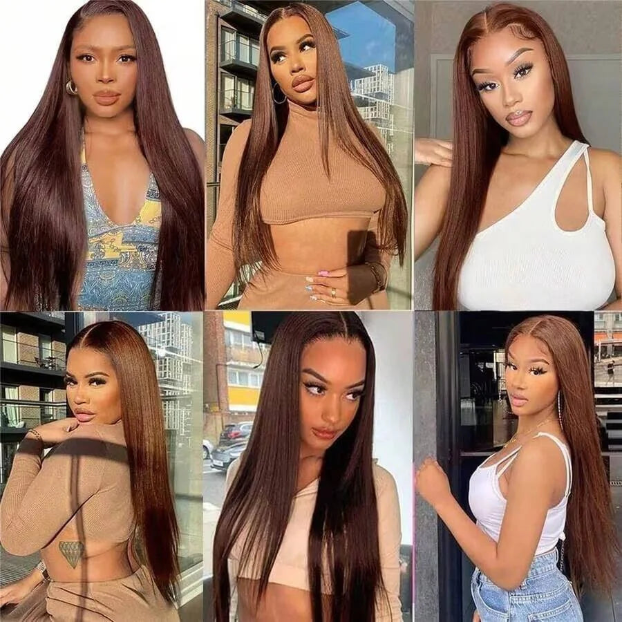 34 Inch Chocolate Brown Bone Straight 13x4 HD Lace Human Hair Wig 250% Density
