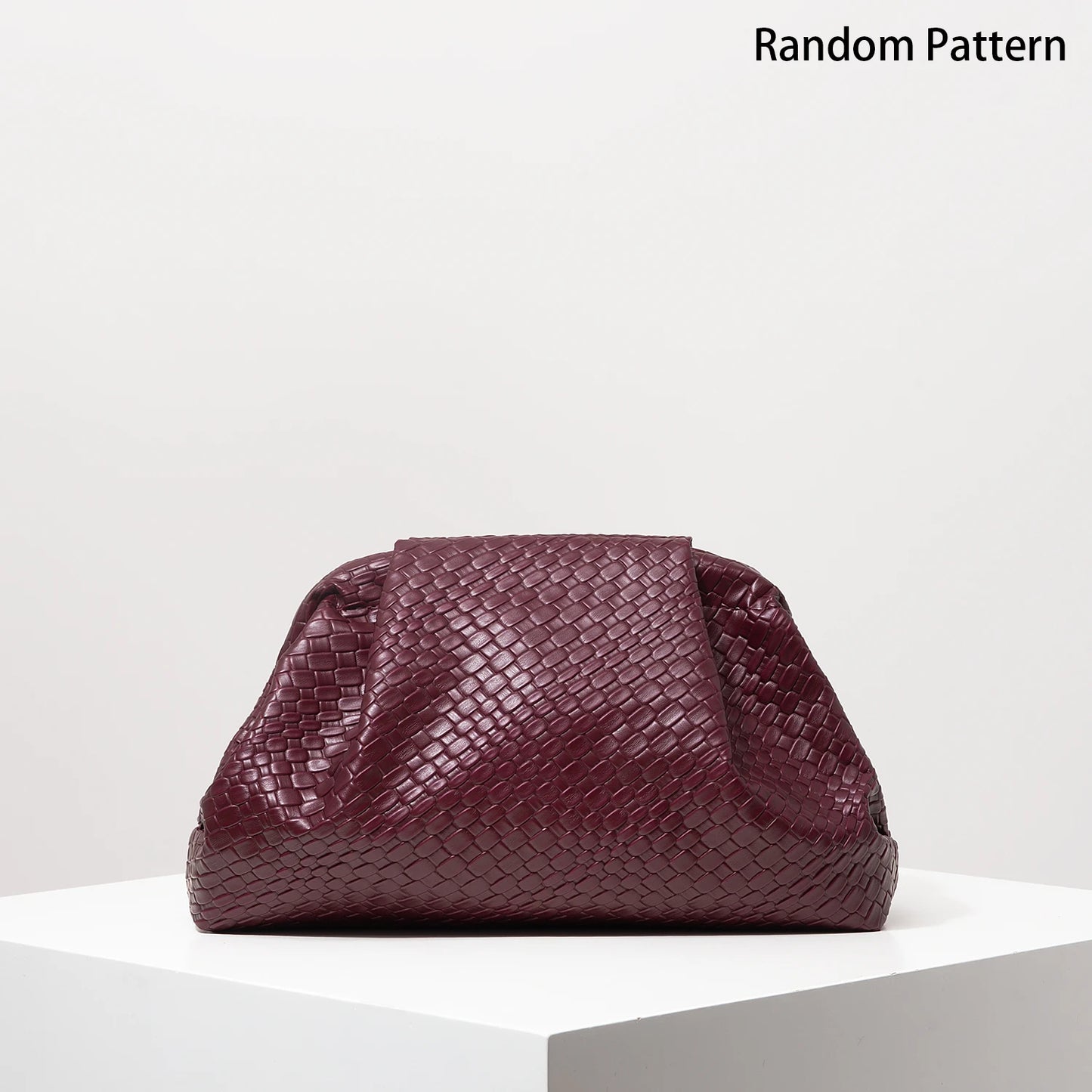 Vintage Burgundy Woven Clutch Bag for Women Large Capacity Purse