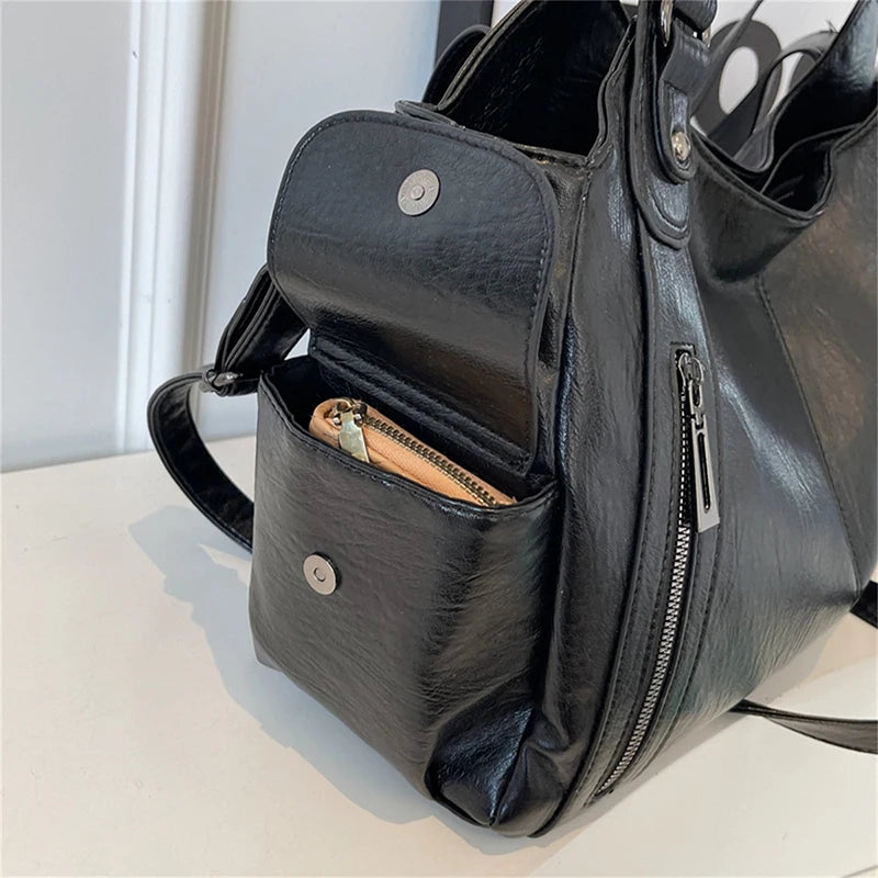Women’s PU Leather Colorblock Crossbody Shoulder Bag with Compartments