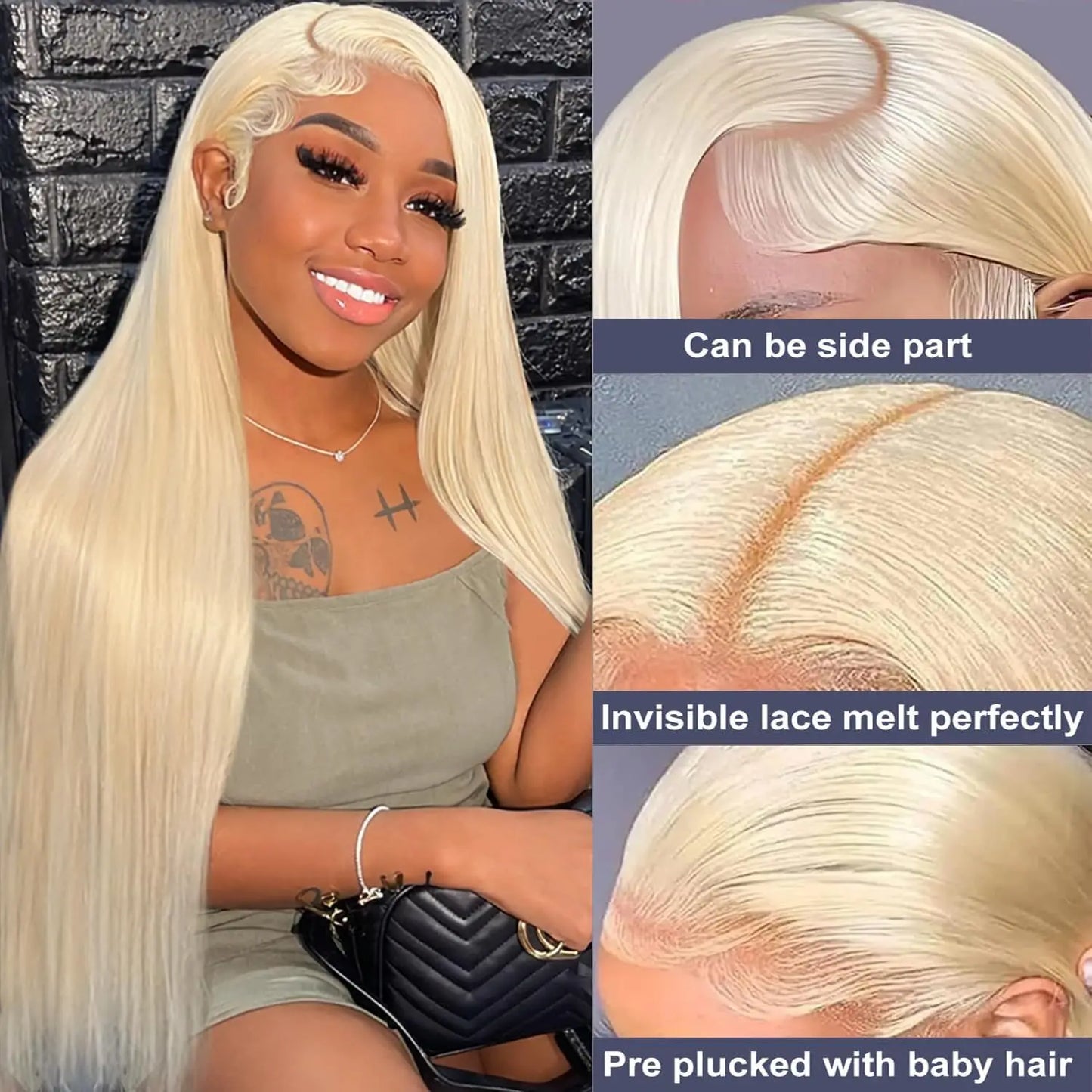 Women's 30 Inch 613 Blonde Straight HD Lace Front Human Hair Wig