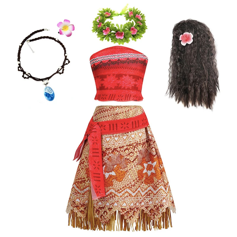 Girls Moana 2 Princess Costume Dress with Necklace