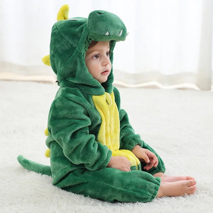 Toddler Dinosaur Flannel Hooded Onesie Costume for Halloween Cosplay