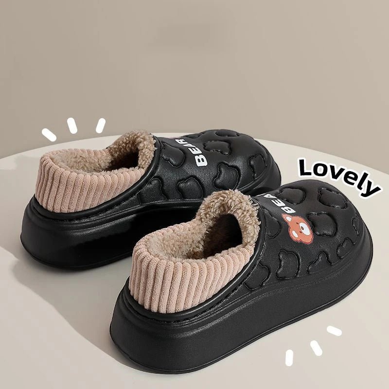 Waterproof Plush Winter Slippers for Men & Women Warm Non Slip Home Shoes
