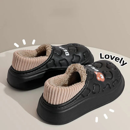 Waterproof Plush Winter Slippers for Men & Women Warm Non Slip Home Shoes