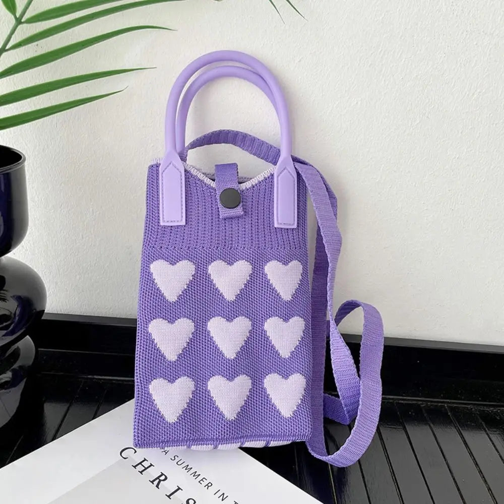 Knitted Mini Love Shoulder Bag for Women Phone Crossbody Bag