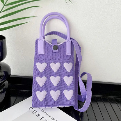 Knitted Mini Love Shoulder Bag for Women Phone Crossbody Bag