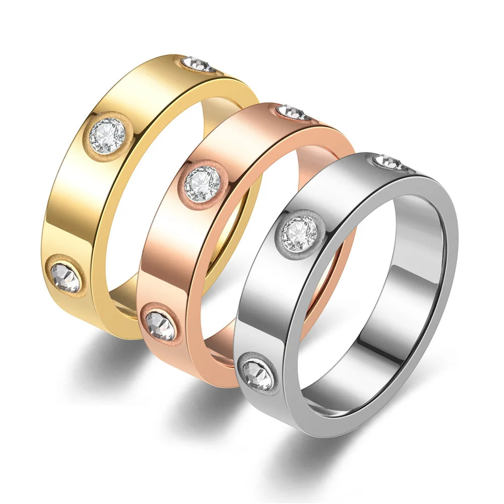 Classic Stainless Steel Diamond Ring for Men & Women Size 5–11