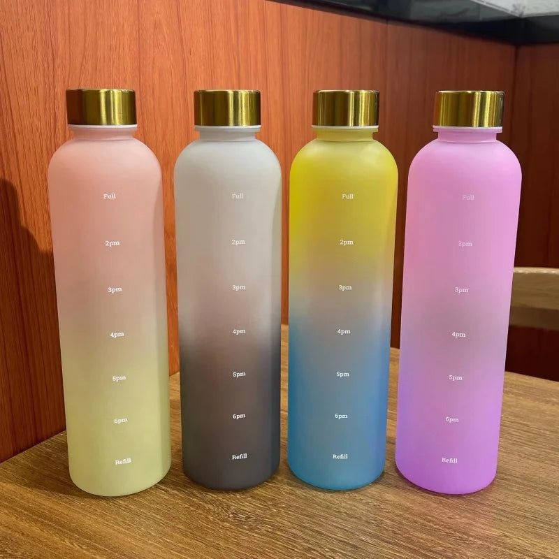 1L BPA Free Motivational Sports Water Bottle with Time Marker