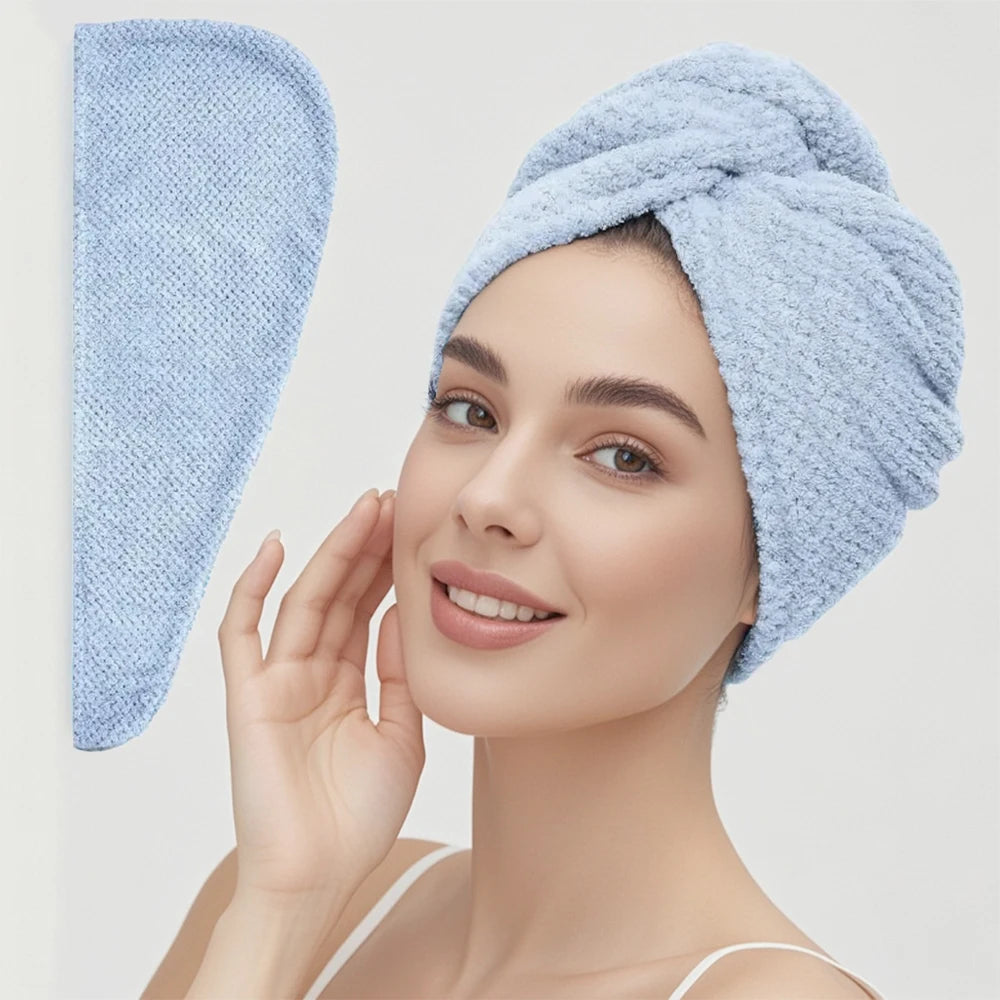Absorbent Microfiber Hair Towel Wrap with Button for Women
