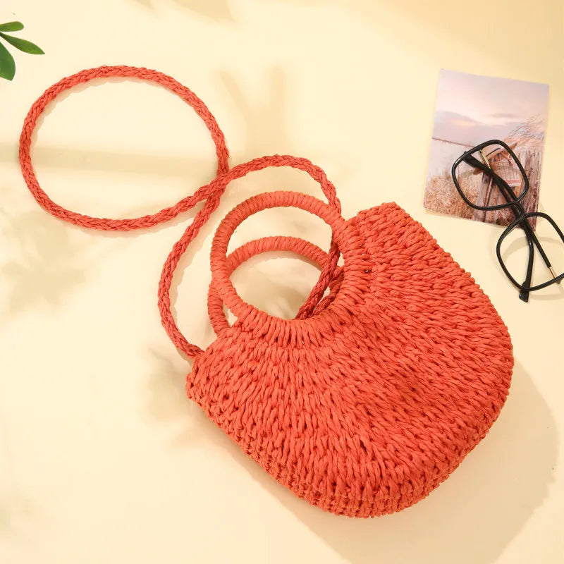 Women’s Woven Straw Rattan Half Moon Beach Tote Bag