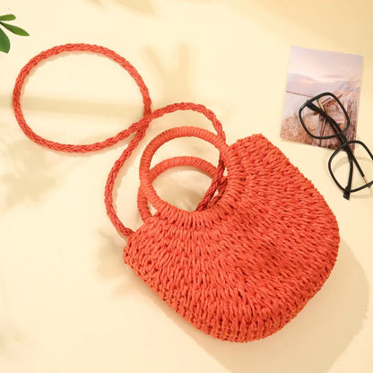 Women’s Woven Straw Rattan Half Moon Beach Tote Bag