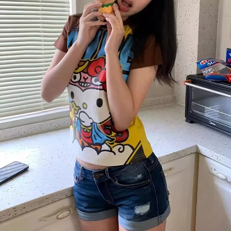 Women's Hello Kitty Y2K Short Sleeve Crop T Shirt