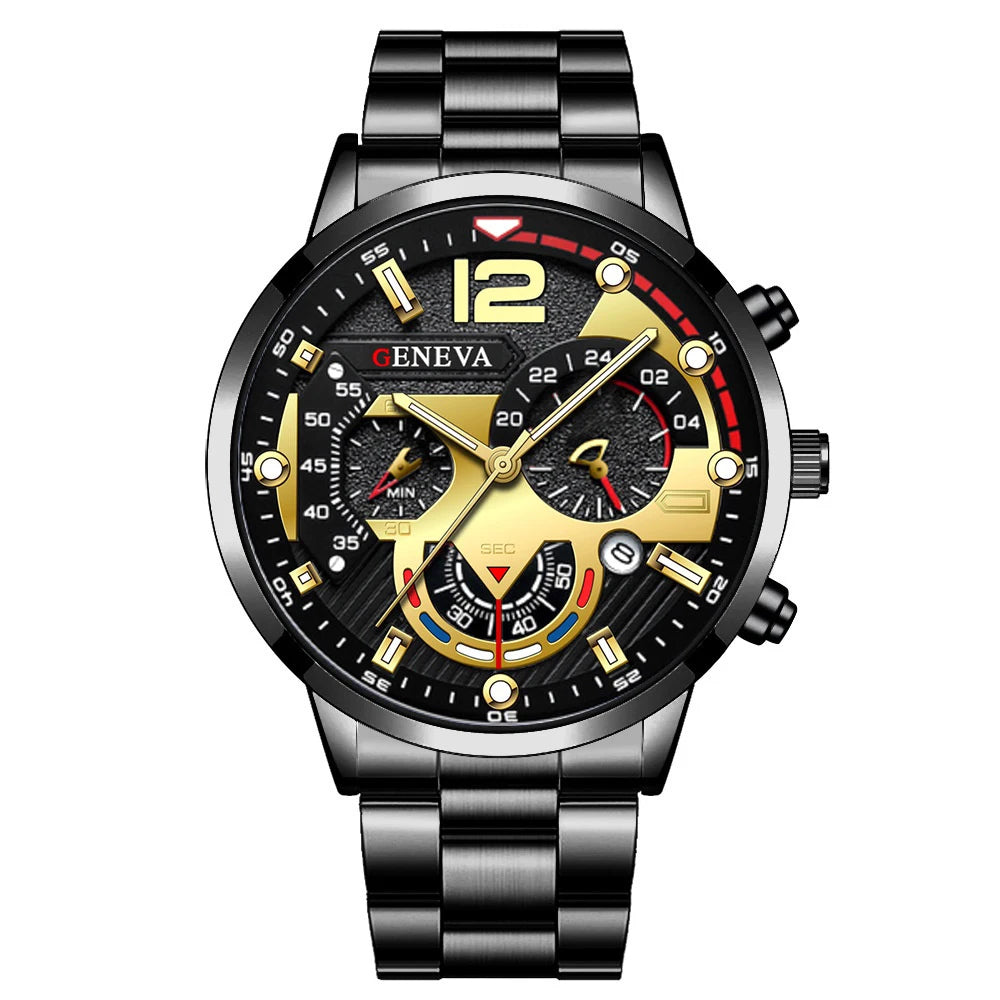 Men's Stainless Steel Quartz Watch with Calendar