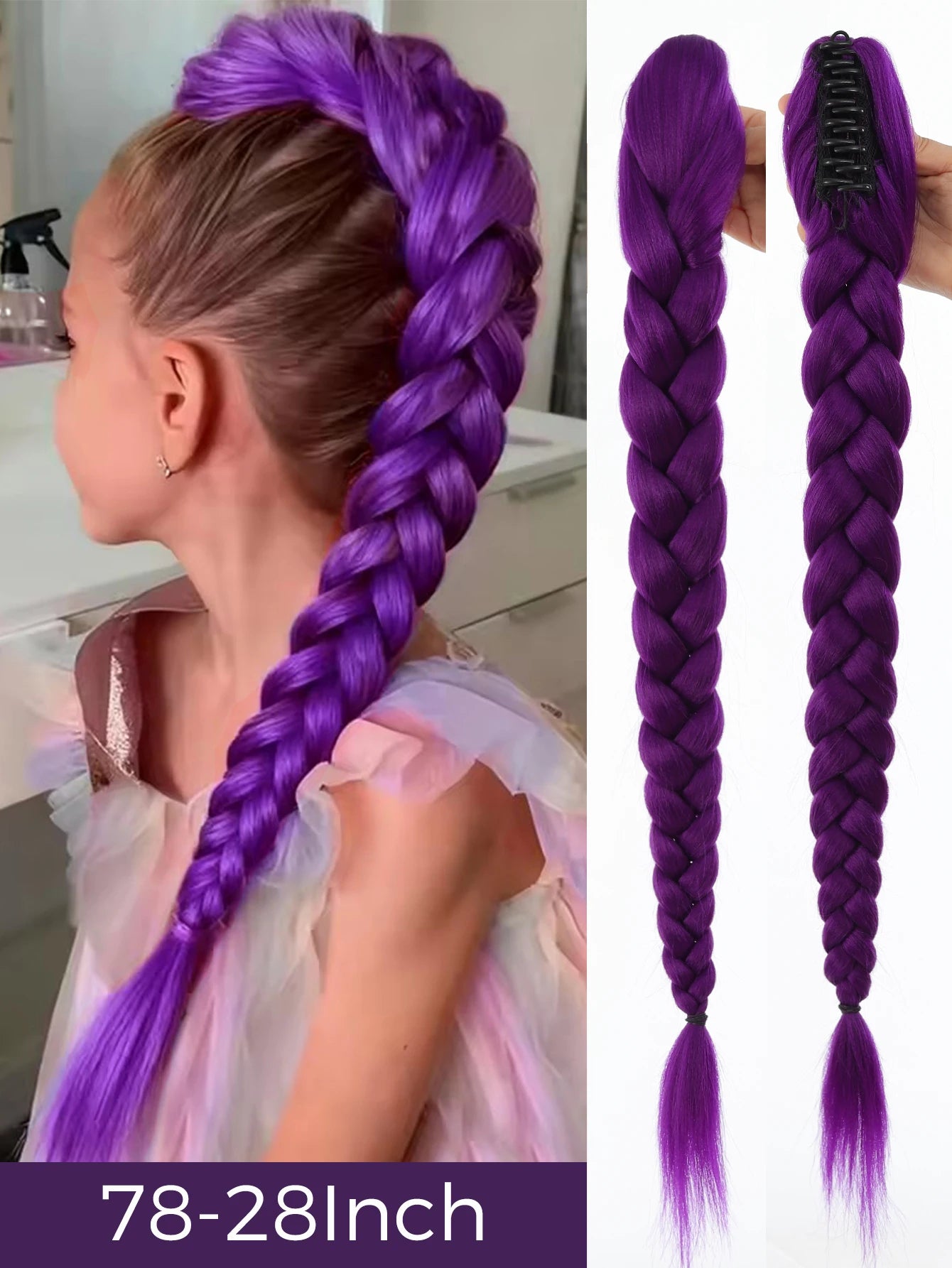 32 Inch Purple Braided Ponytail Hair Extension with Tinsel