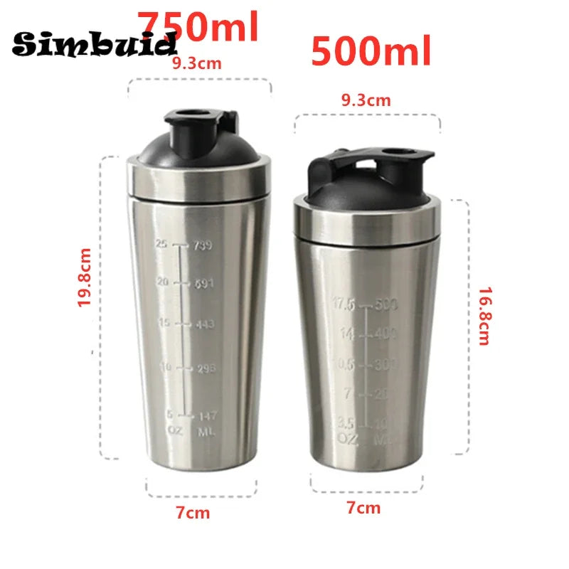 500ml or 750ml Stainless Steel Protein Shaker Bottle