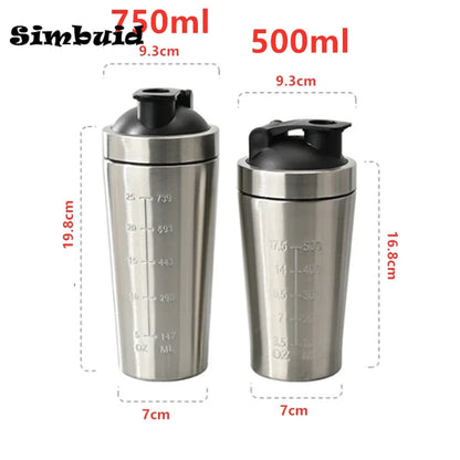 500ml or 750ml Stainless Steel Protein Shaker Bottle