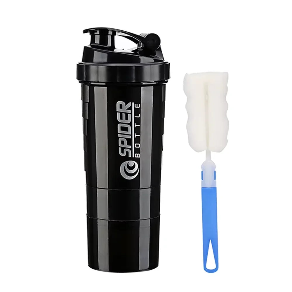 16 Oz Leak Proof Protein Shaker Bottle with Storage Cups