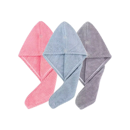 Absorbent Microfiber Hair Towel Wrap with Button for Women