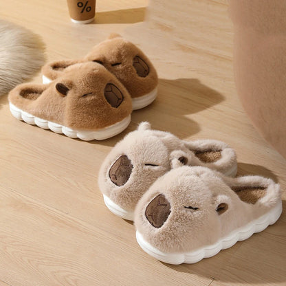 Cute Capybara Plush Slippers for Women Warm Non Slip Winter Home Shoes