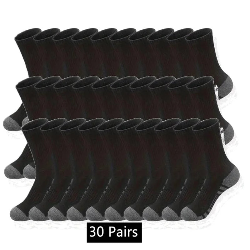 10 to 30 Pairs Men's Breathable Sports Crew Socks