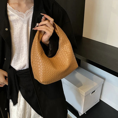 Women’s Woven Embossed PU Leather Hobo Shoulder Bag with Top Handle