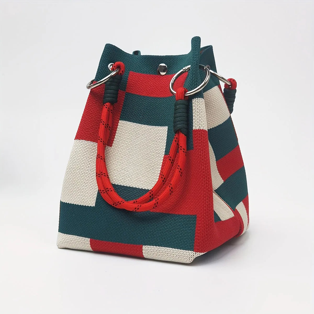 Multicolor Knitted Retro Bucket Bag Women’s Shoulder Handbag