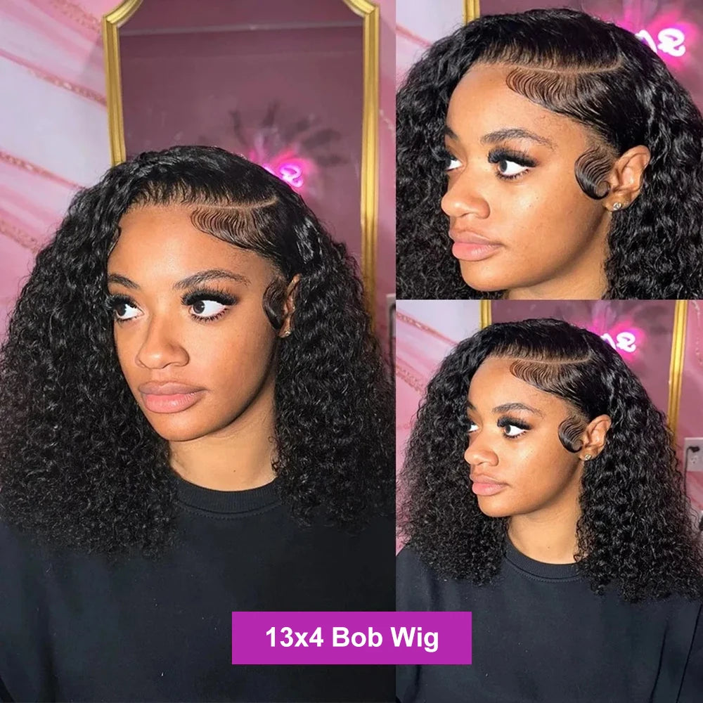 Women's 250% Density Glueless Deep Wave Human Hair Lace Front Wig