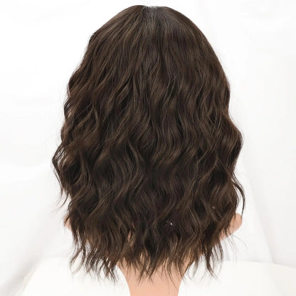 Natural Brown Curly Bob Wig with Bangs