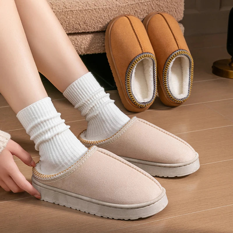 Plush Winter Slippers with Thick EVA Sole for Men & Women Non Slip Home Shoes