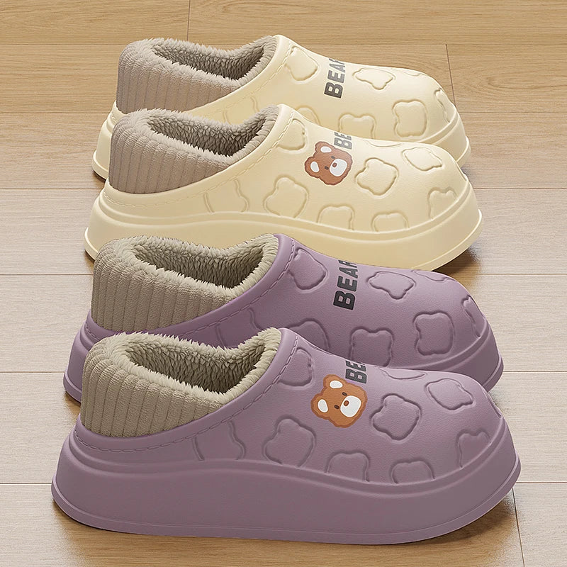 Waterproof Plush Winter Slippers for Men & Women Warm Non Slip Home Shoes