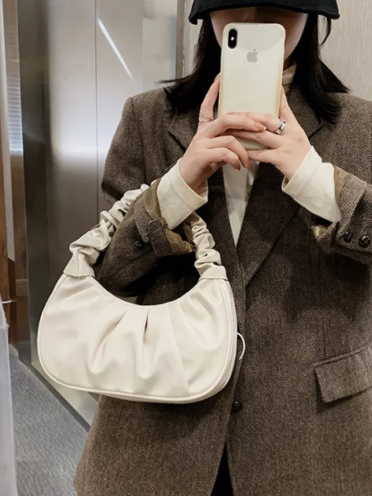 Women’s Pleated PU Cloud Shoulder Bag Lightweight Handbag