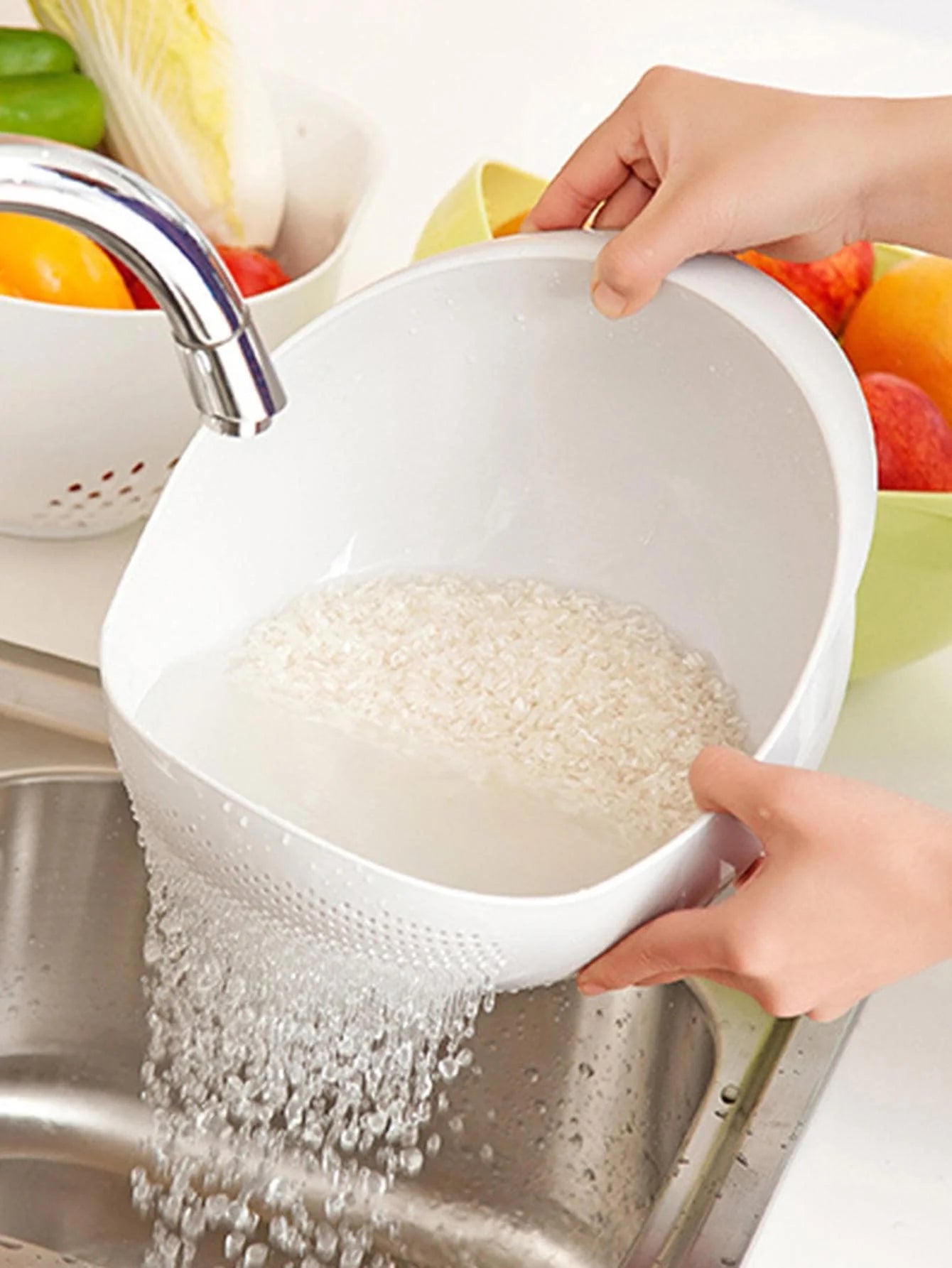 Kitchen Colander Drain Basket with Handle for Rice, Fruit & Vegetables
