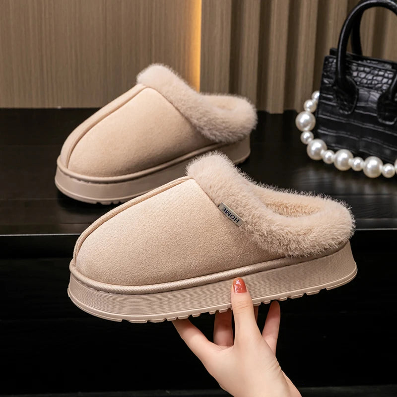 Women’s Plush Fleece Lined Winter Slippers Non Slip Home Shoes