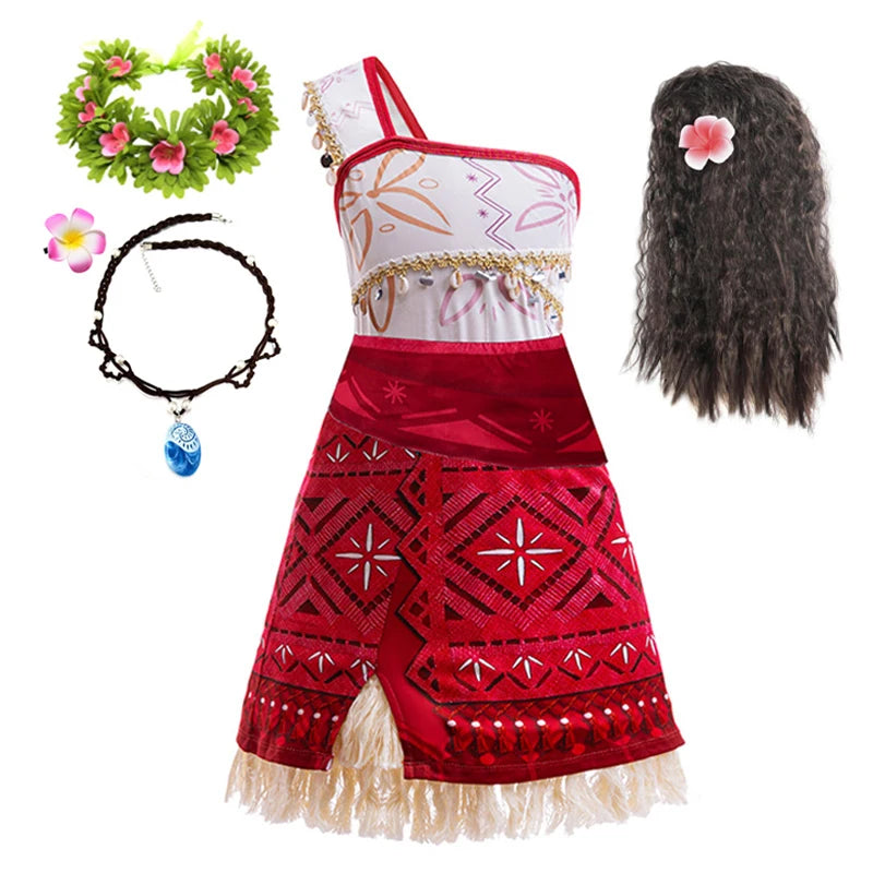 Girls Moana 2 Princess Costume Dress with Necklace