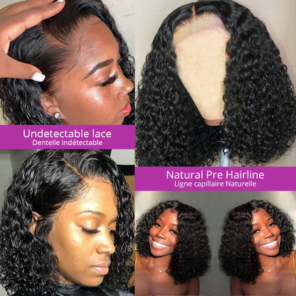 Women's 250% Density Glueless Deep Wave Human Hair Lace Front Wig