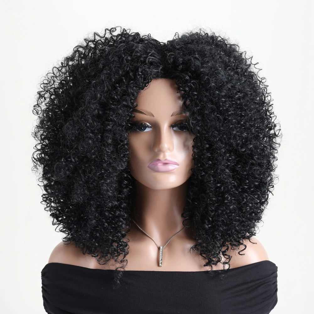 16 Inch Afro Kinky Curly Wig with Bangs for Women