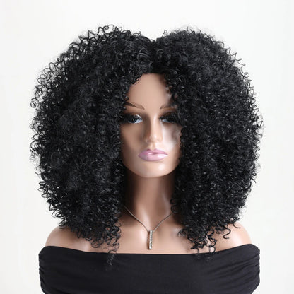 16 Inch Afro Kinky Curly Wig with Bangs for Women