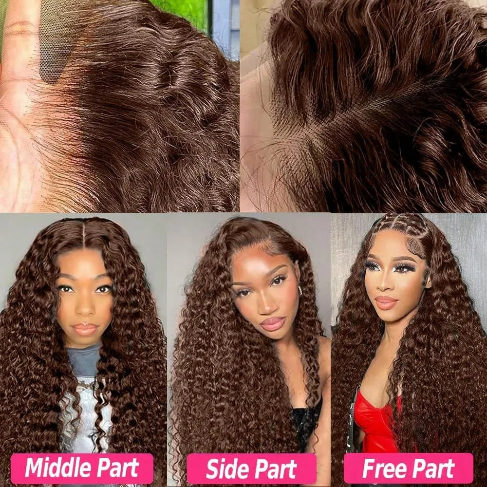 Women's Chocolate Brown Deep Wave Human Hair Lace Front Wig